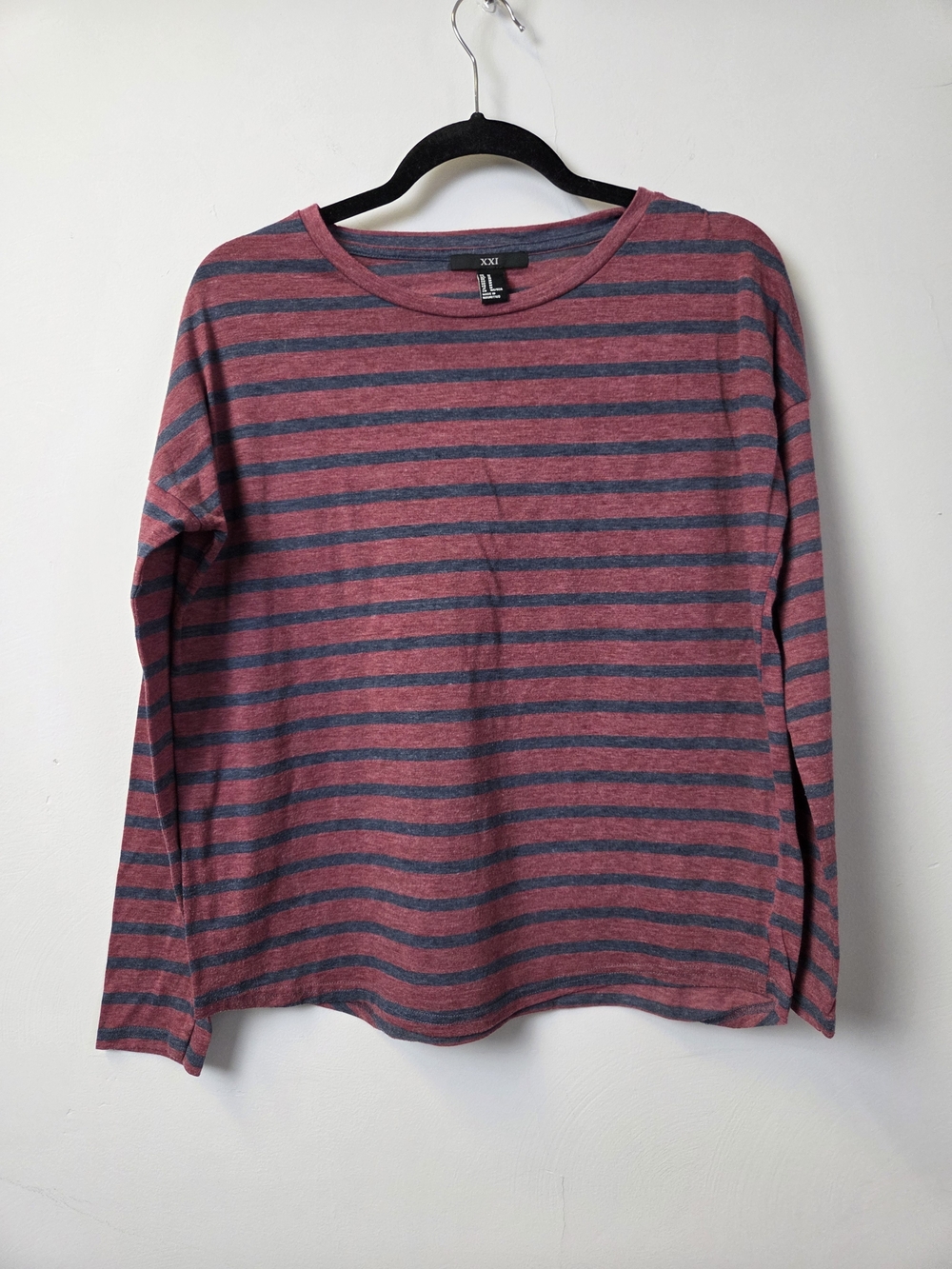 Forever 21 Red and Gray Striped Long Sleeve Tee